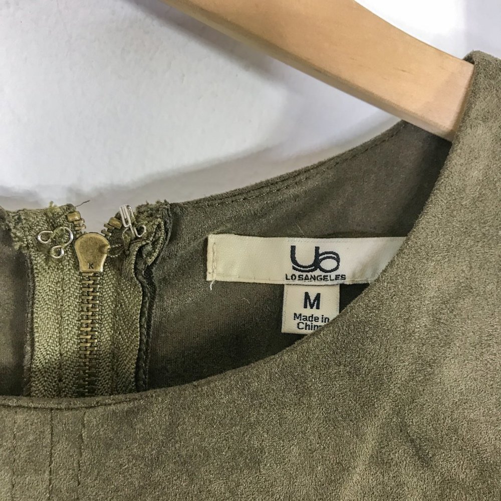 YA Los Angeles Green Faux Suede Shift Dress Olive - Picture 4 of 5